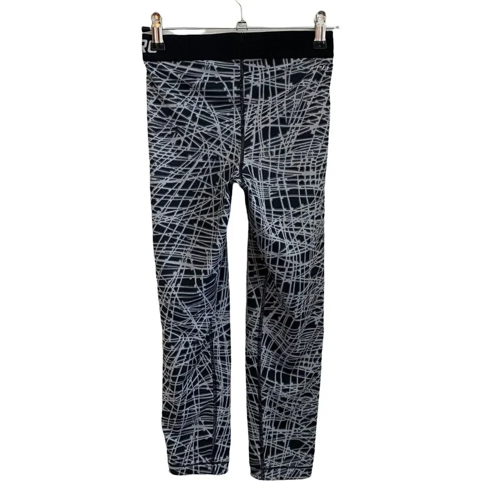 Nike Pro XS Compression Leggings Printed Gray Black Cropped Workout